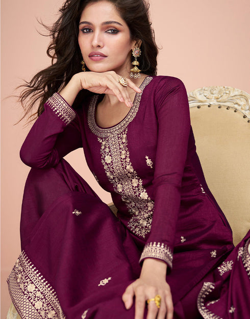 stylish purple premium silk embroidered premium silk salwar suit collection with purple premium silk rt8875-184610 Back View